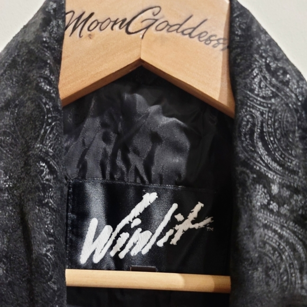 Winlit ✦ 80s Black Genuine Leather Trench Coat ✦ Paneled Longline Vintage Broad - Picture 6 of 16